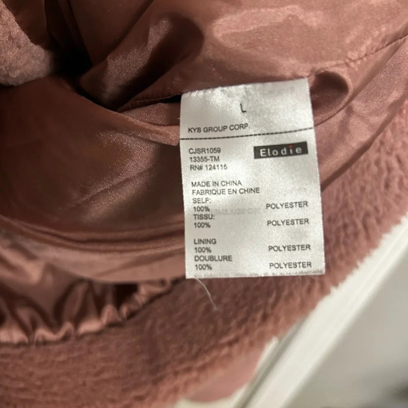 Elodie Faux Sherling Sherpa Teddy Lined Coat Mauve Pink Rose Size Large EUC - Picture 5 of 6